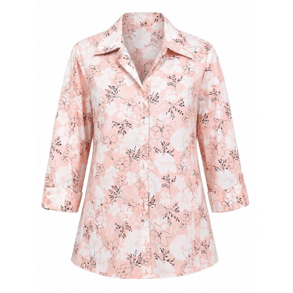 Apostrophe Woman Floral Button Front Blouse Pink White Plus Size 16W